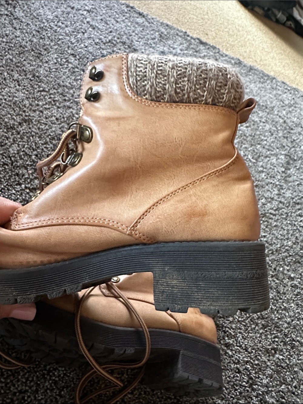 MIA Tan Lace-Up Ankle Heel Boots Knit Collar Perfect for Fall Family Pics 7.5 - Picture 6 of 11